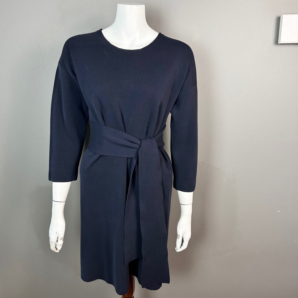 J. Crew Sweater Dress Small Work Comfy Minimalist Navy Slimming